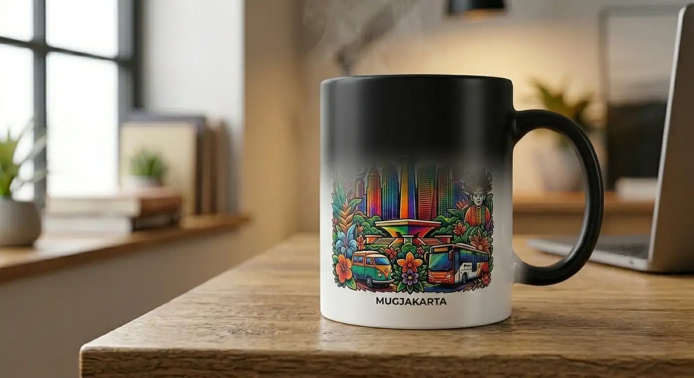 Mug bunglon ajaib berubah warna cetak custom souvenir unik