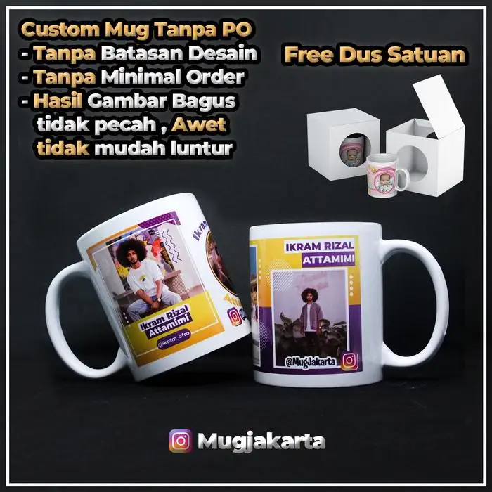 Mug putih custom cetak foto - tampak samping